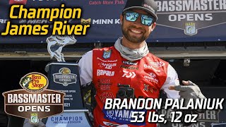 Bassmaster – Brandon Palaniuk wins the Basspro.com OPEN at the James River with 53 pounds, 12 ounces