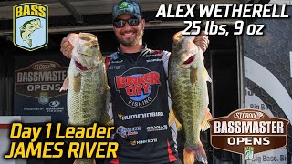 Bassmaster – Alex Wetherell leads Day 1 of Bassmaster Open at James River (25 pounds, 9 ounces)