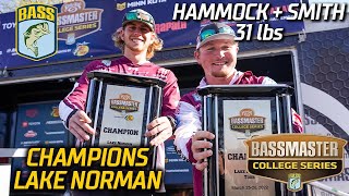 Bassmaster – Erskine College (Hammock + Smith) win Bassmaster College Series at Lake Norman with 31 pounds